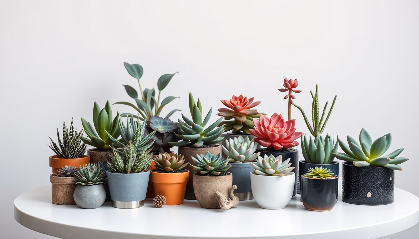 succulent collection table in editorial style