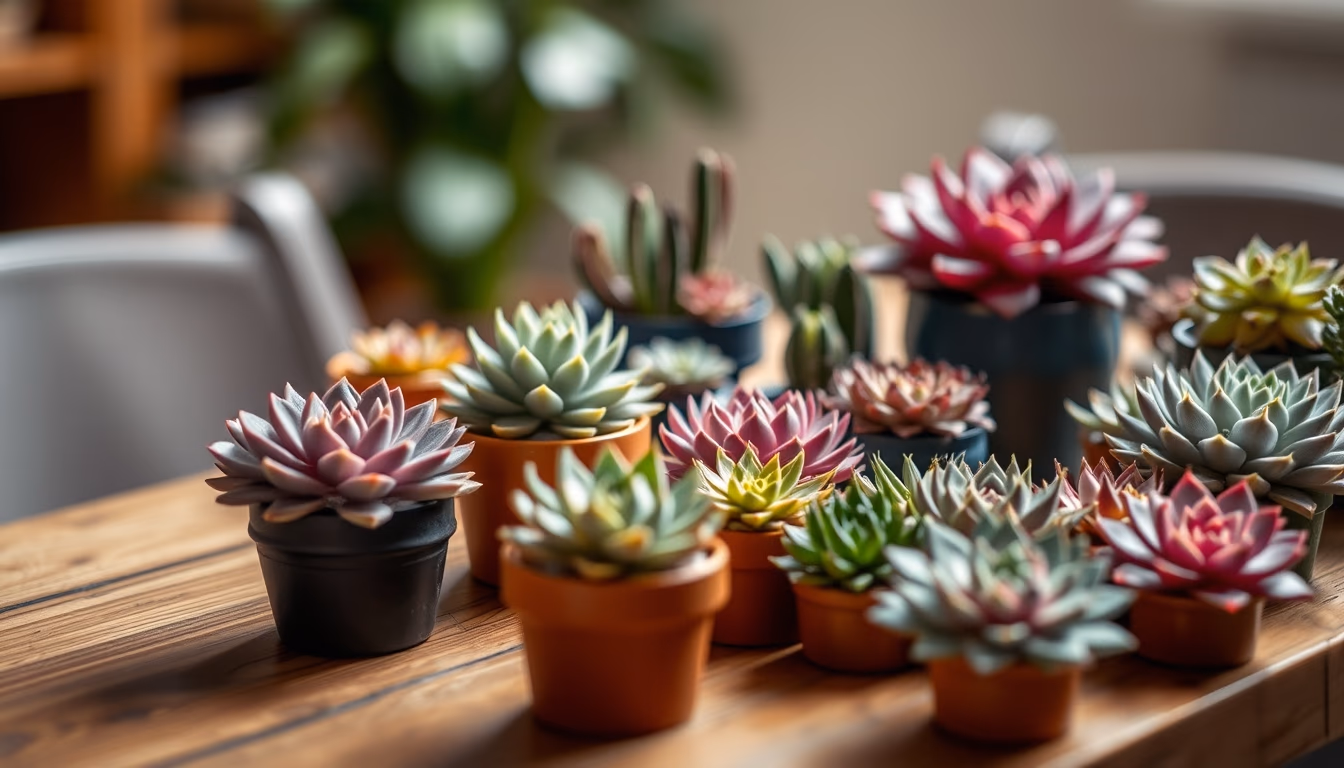 succulent collection table in editorial style