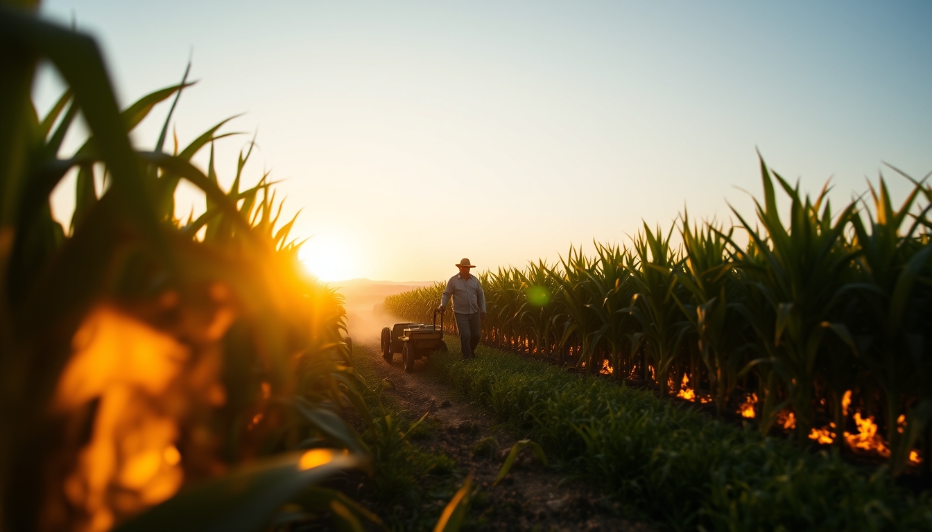 Sugarcane field on fire being controlled at sunset in São Paulo countryside em estilo editorial