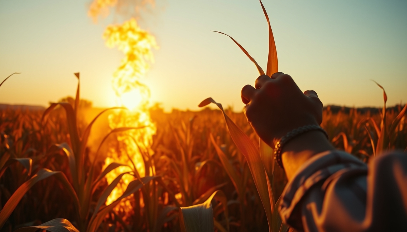 Sugarcane field on fire being controlled at sunset in São Paulo countryside em estilo editorial