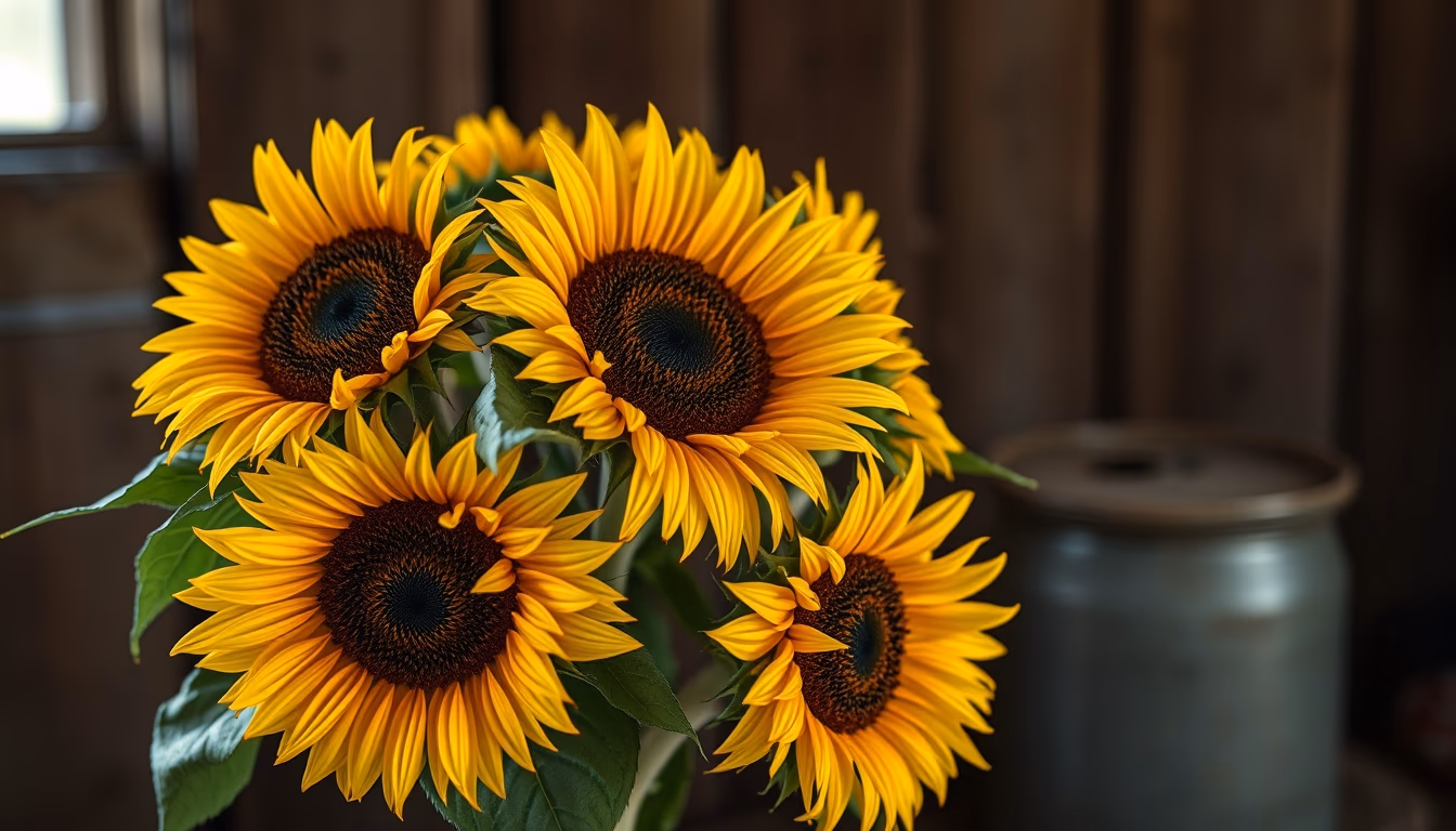 sunflower bunch rustic in editorial style