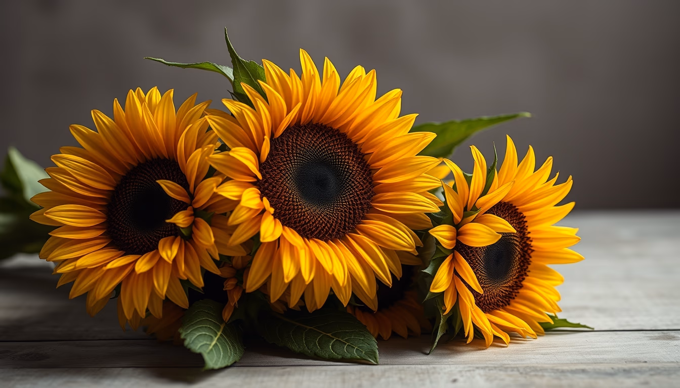 sunflower bunch rustic in editorial style