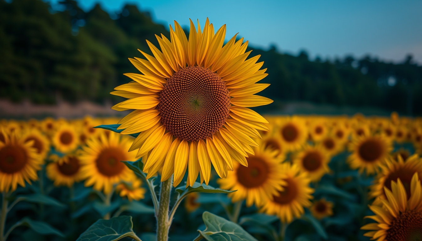 sunflower field golden in editorial style