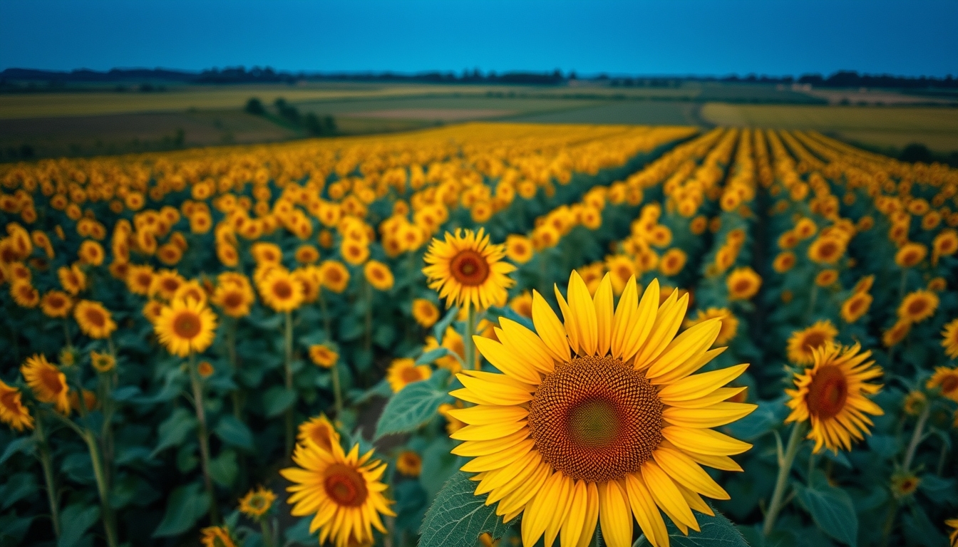 sunflower field golden in editorial style