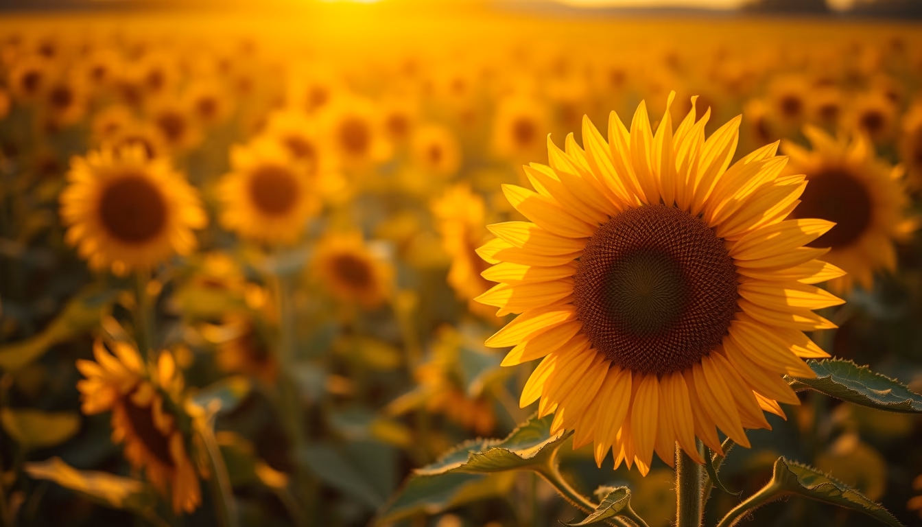 sunflower field golden in editorial style