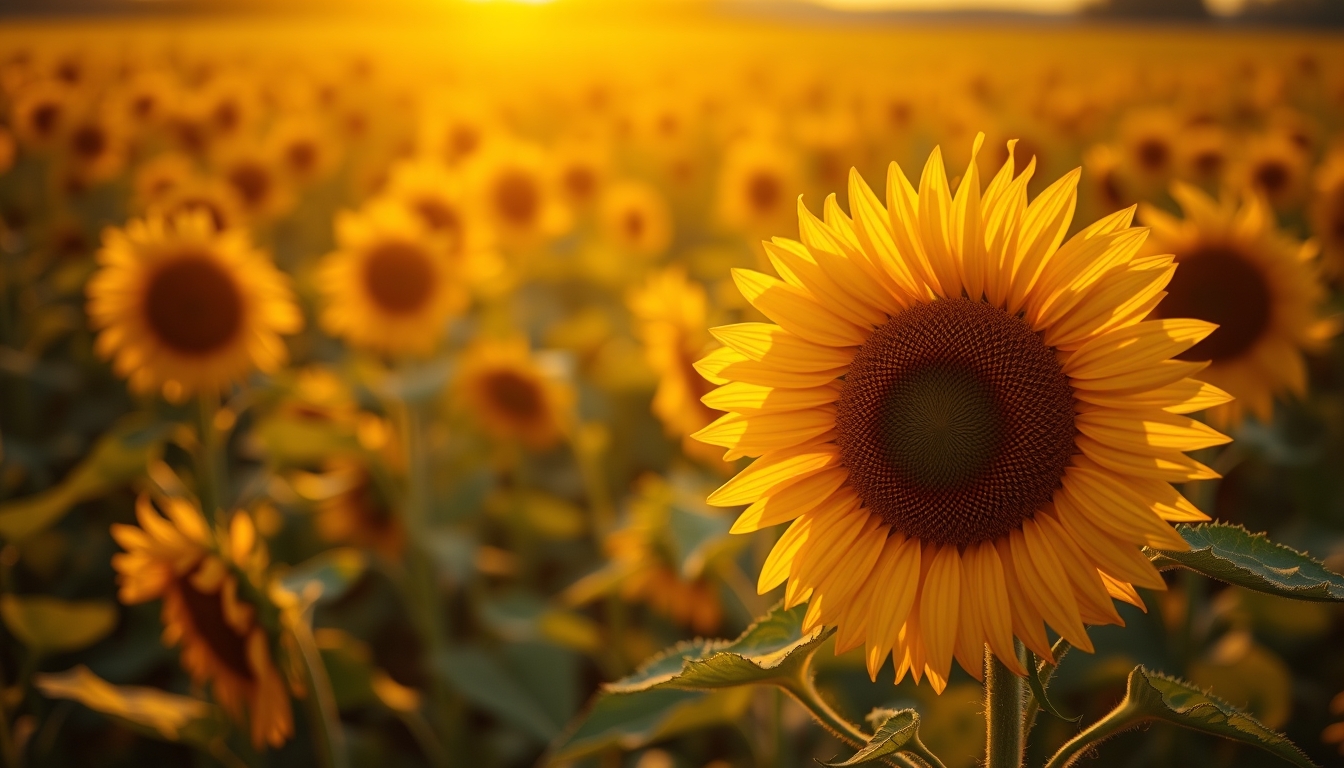 sunflower field golden in editorial style