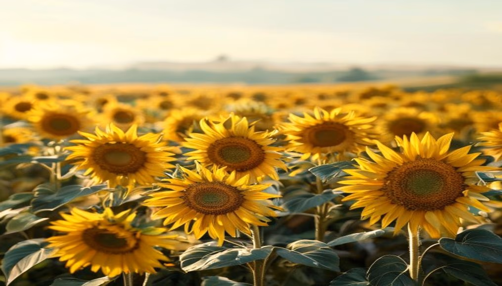 Sunflower field golden em estilo editorial