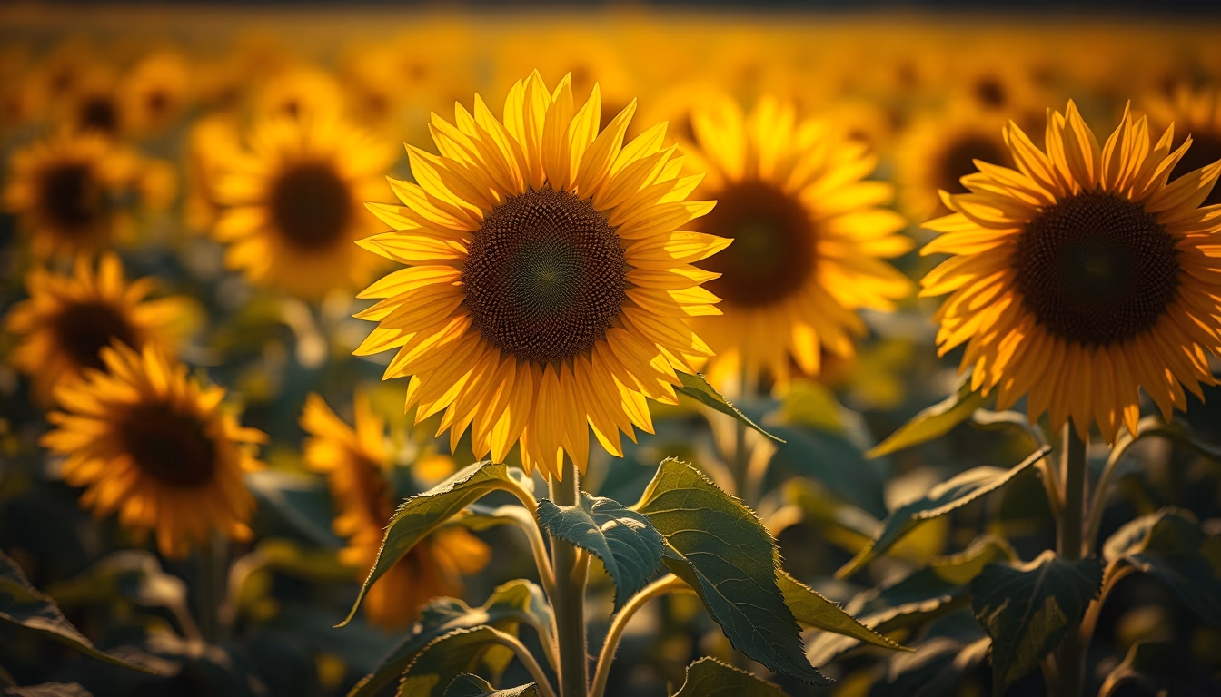 sunflower field golden in editorial style