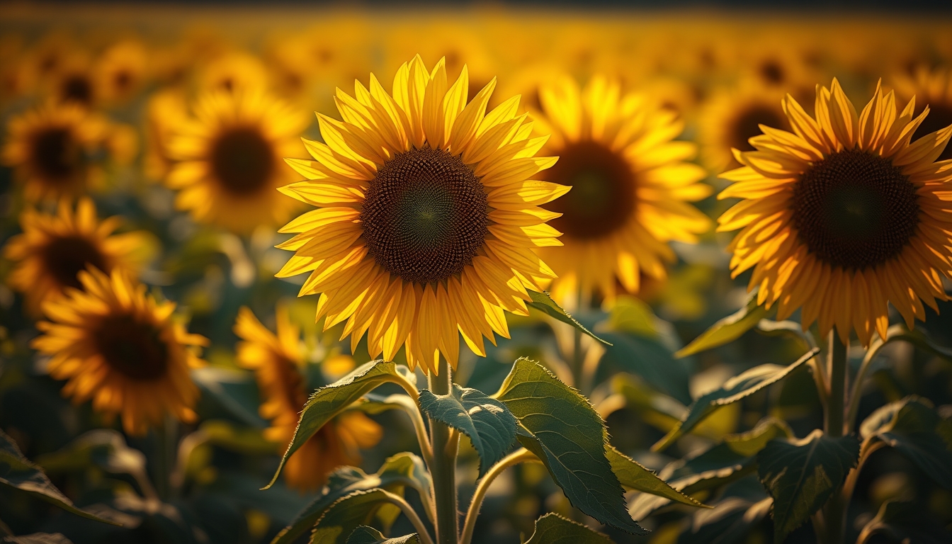 sunflower field golden in editorial style