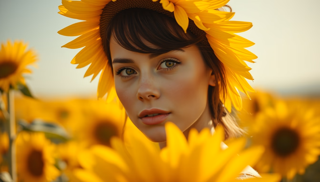 sunflower field golden in editorial style