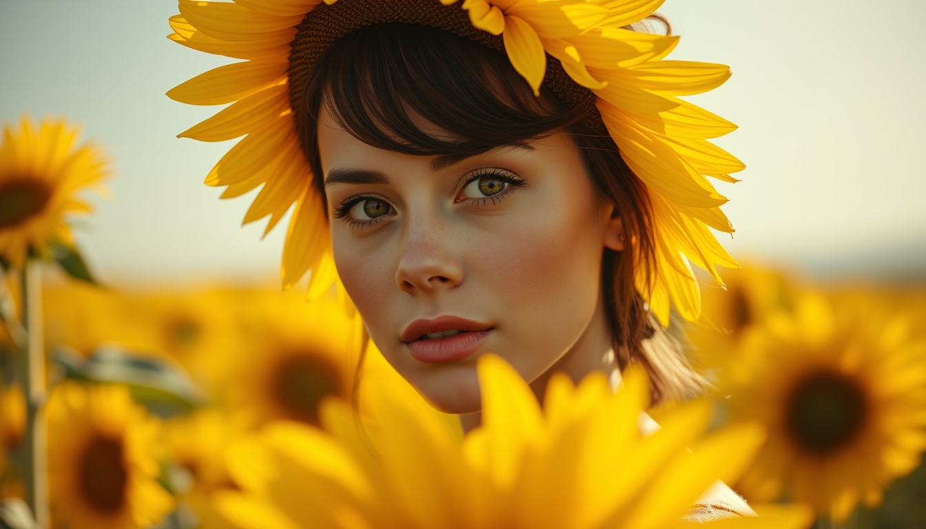 sunflower field golden in editorial style