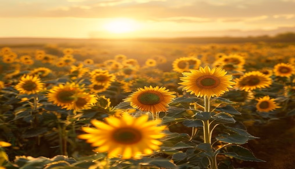 sunflower field golden in editorial style