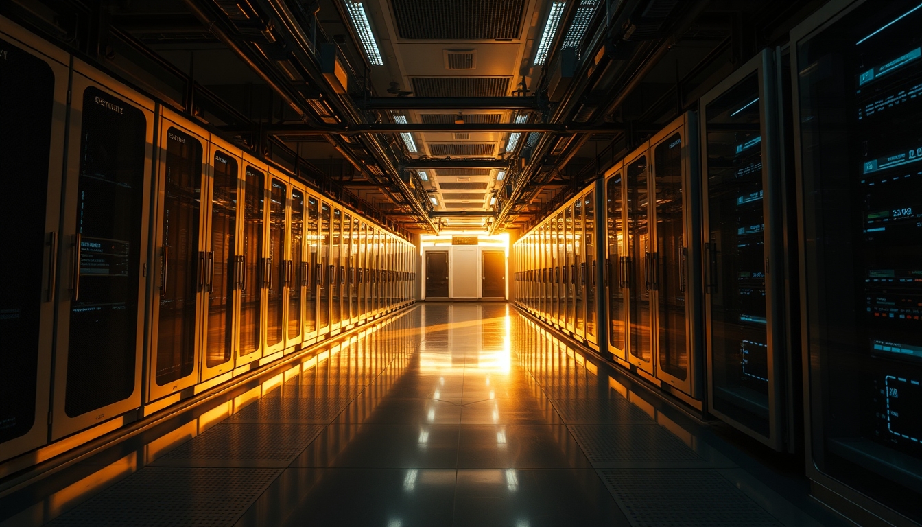 supercomputer hall in editorial style