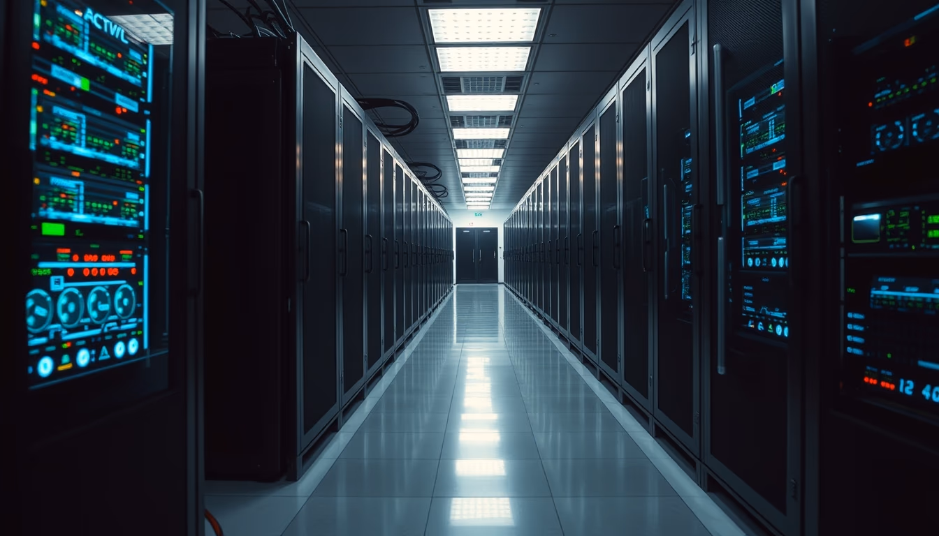 Supercomputer hall em estilo editorial