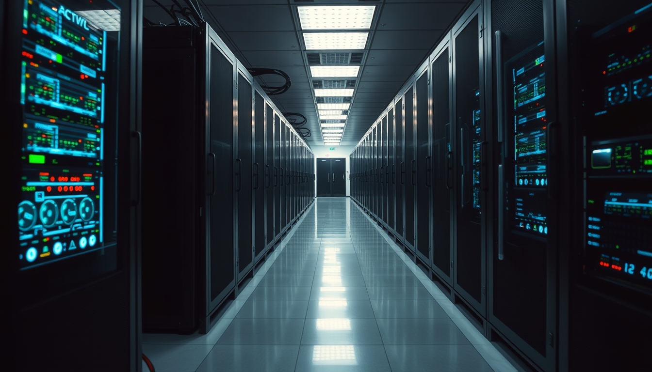 supercomputer hall in editorial style