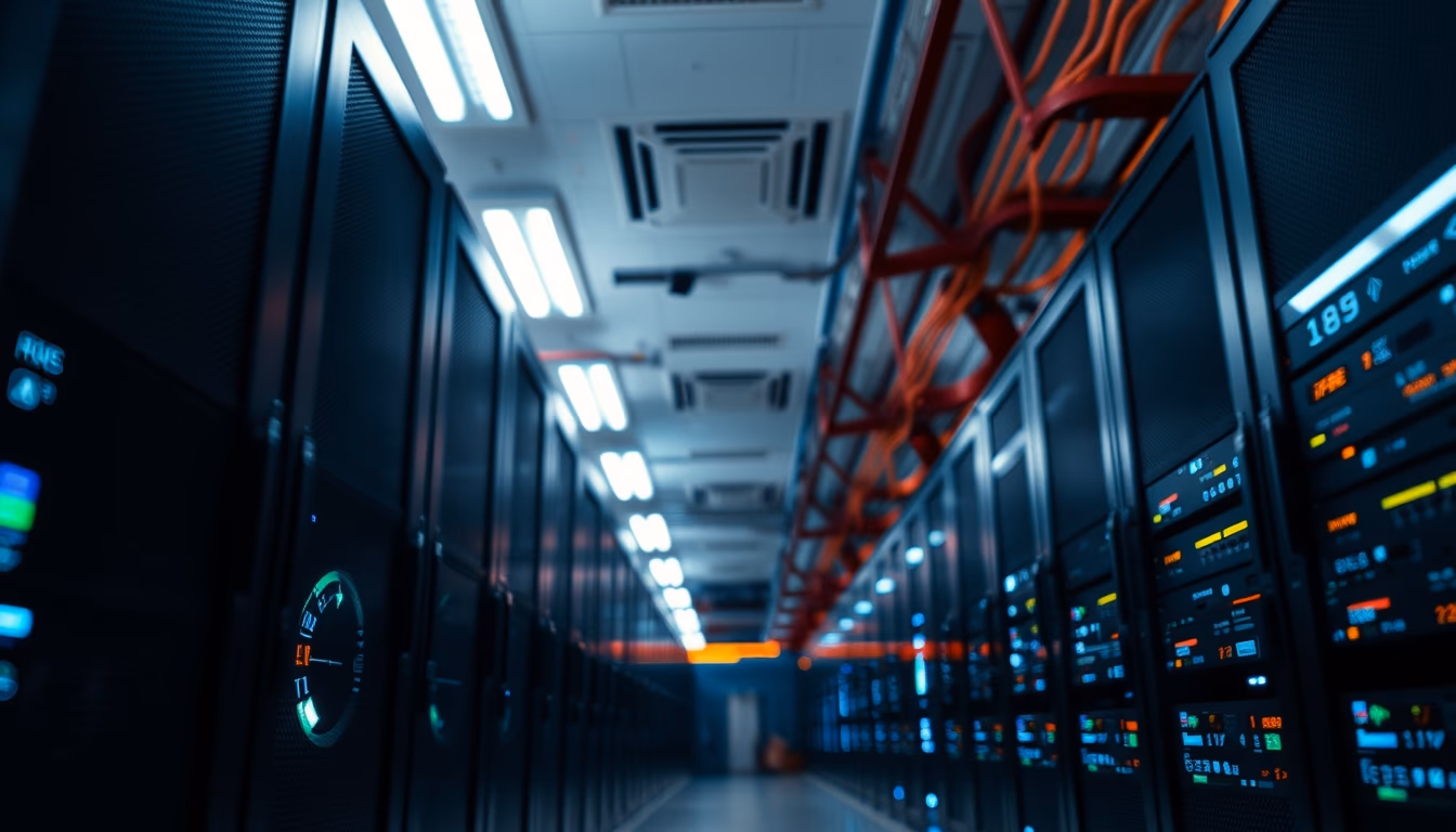 supercomputer hall in editorial style