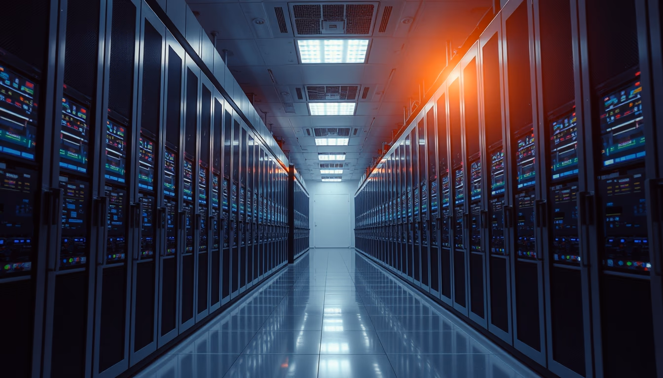 supercomputer hall in editorial style