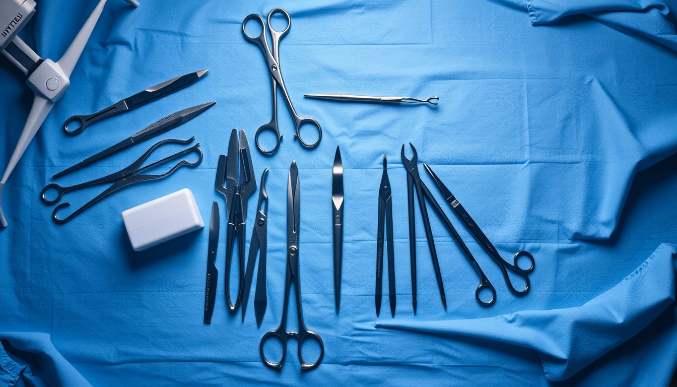 surgical instruments laid out sterile in editorial style