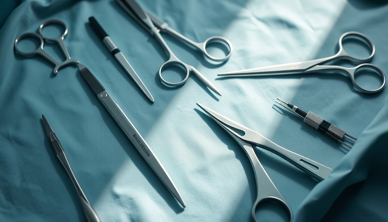 surgical instruments laid out sterile in editorial style