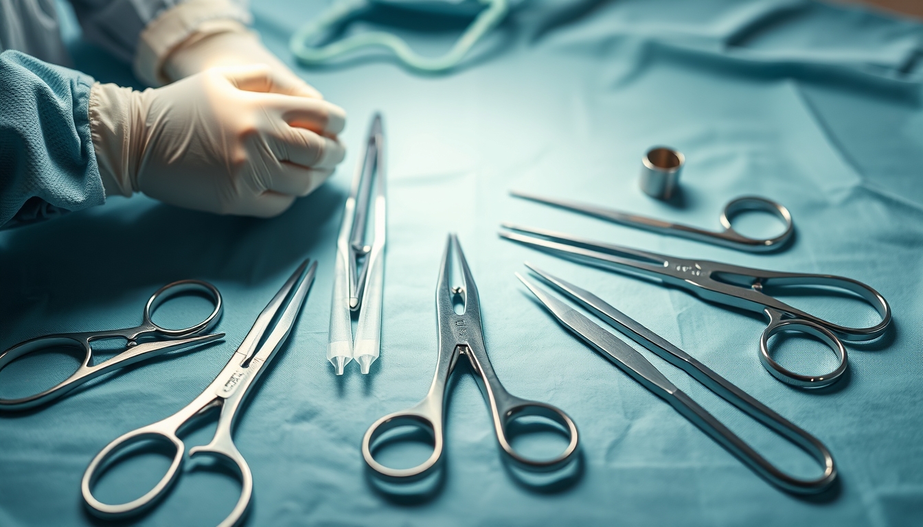 surgical instruments laid out sterile in editorial style