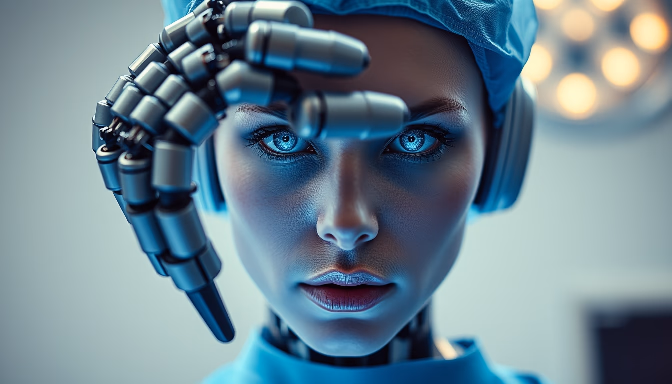 surgical robot da vinci in editorial style