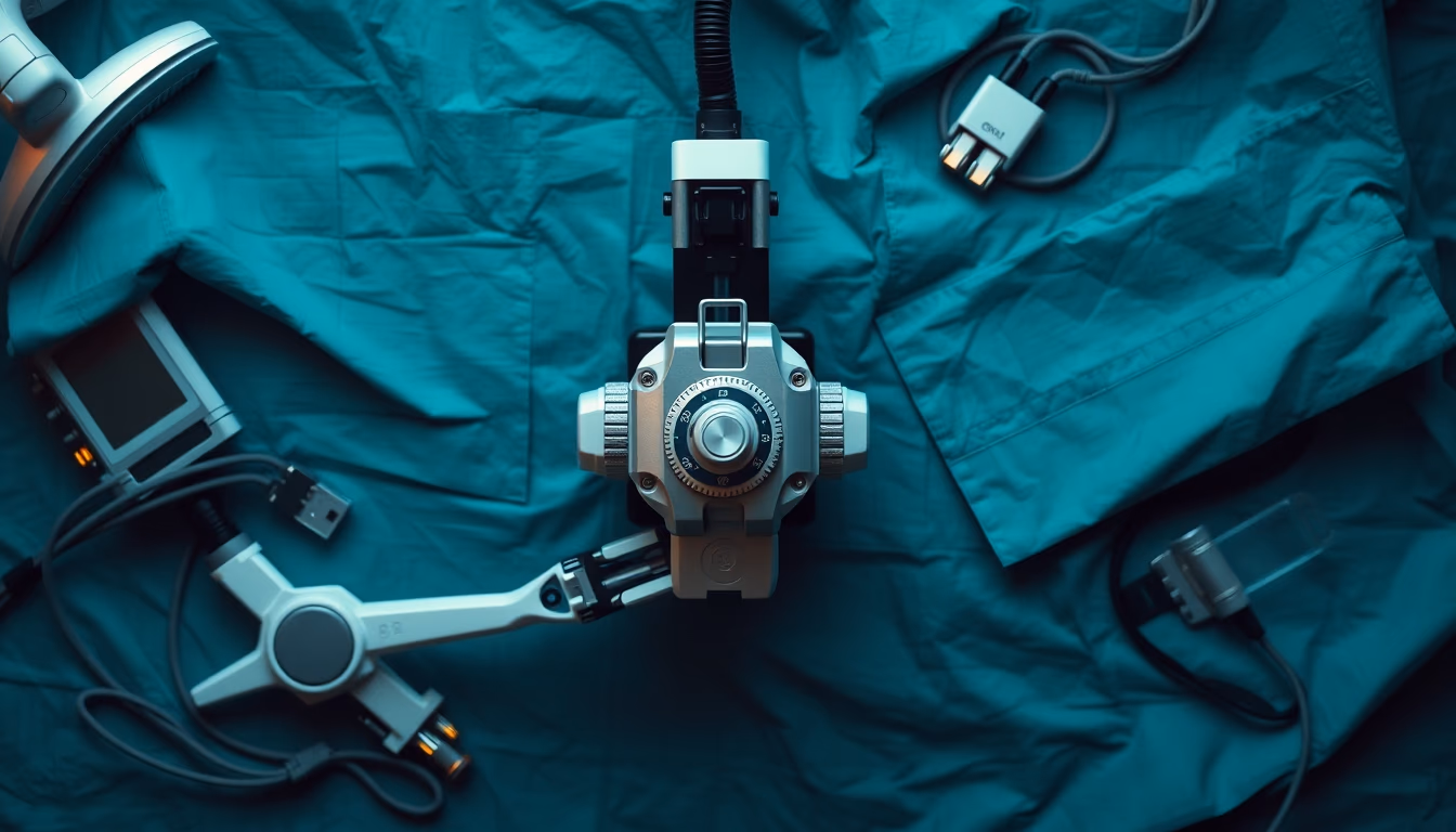 surgical robot da vinci in editorial style