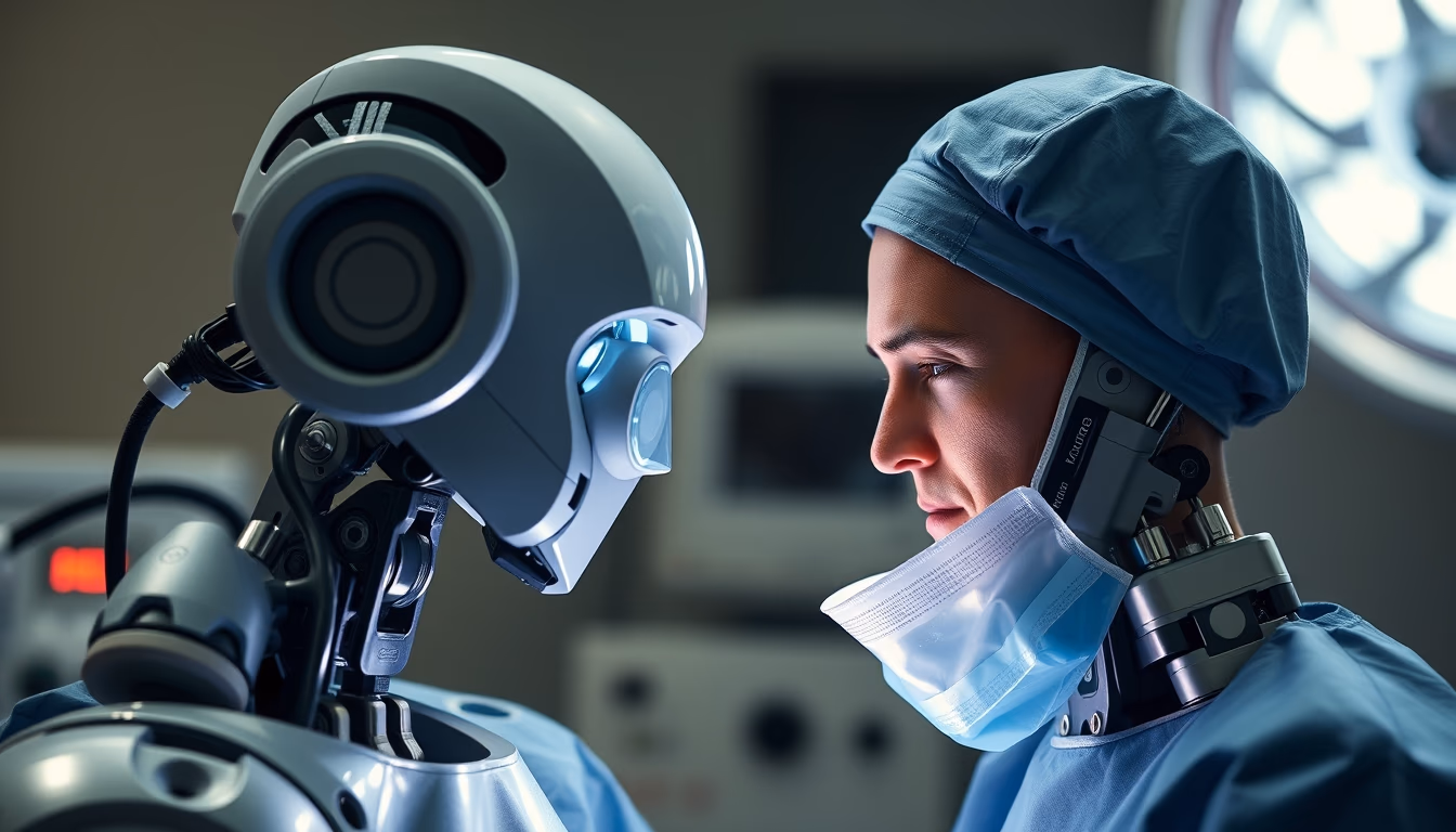 surgical robot da vinci in editorial style