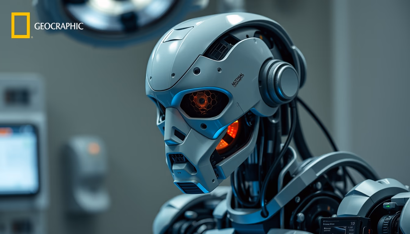 surgical robot da vinci in editorial style