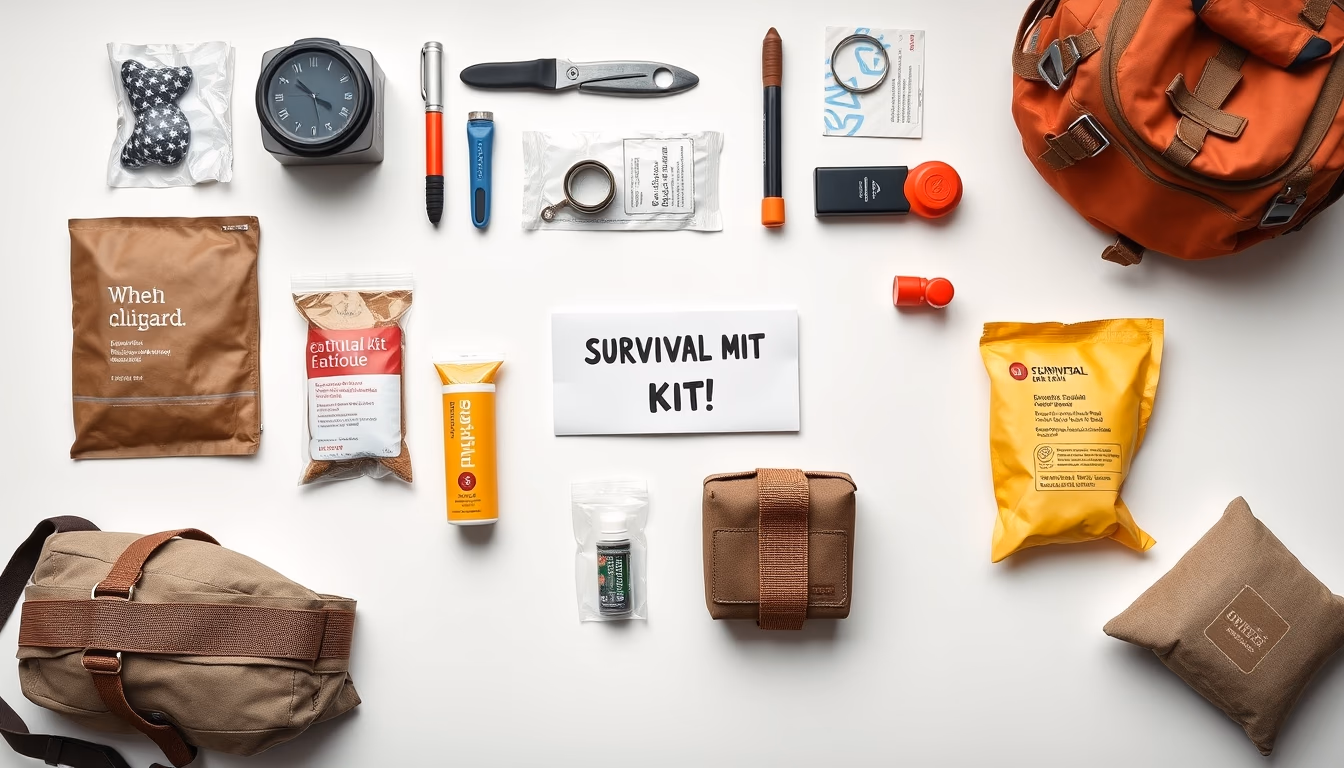 survival kit organized in editorial style