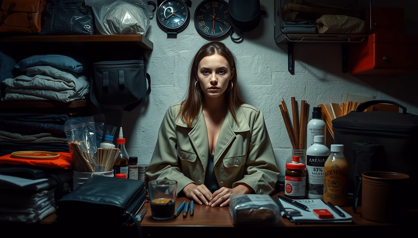 survival kit organized in editorial style