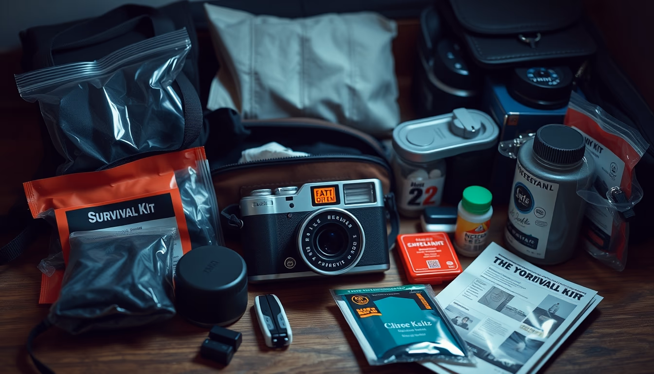 survival kit organized in editorial style