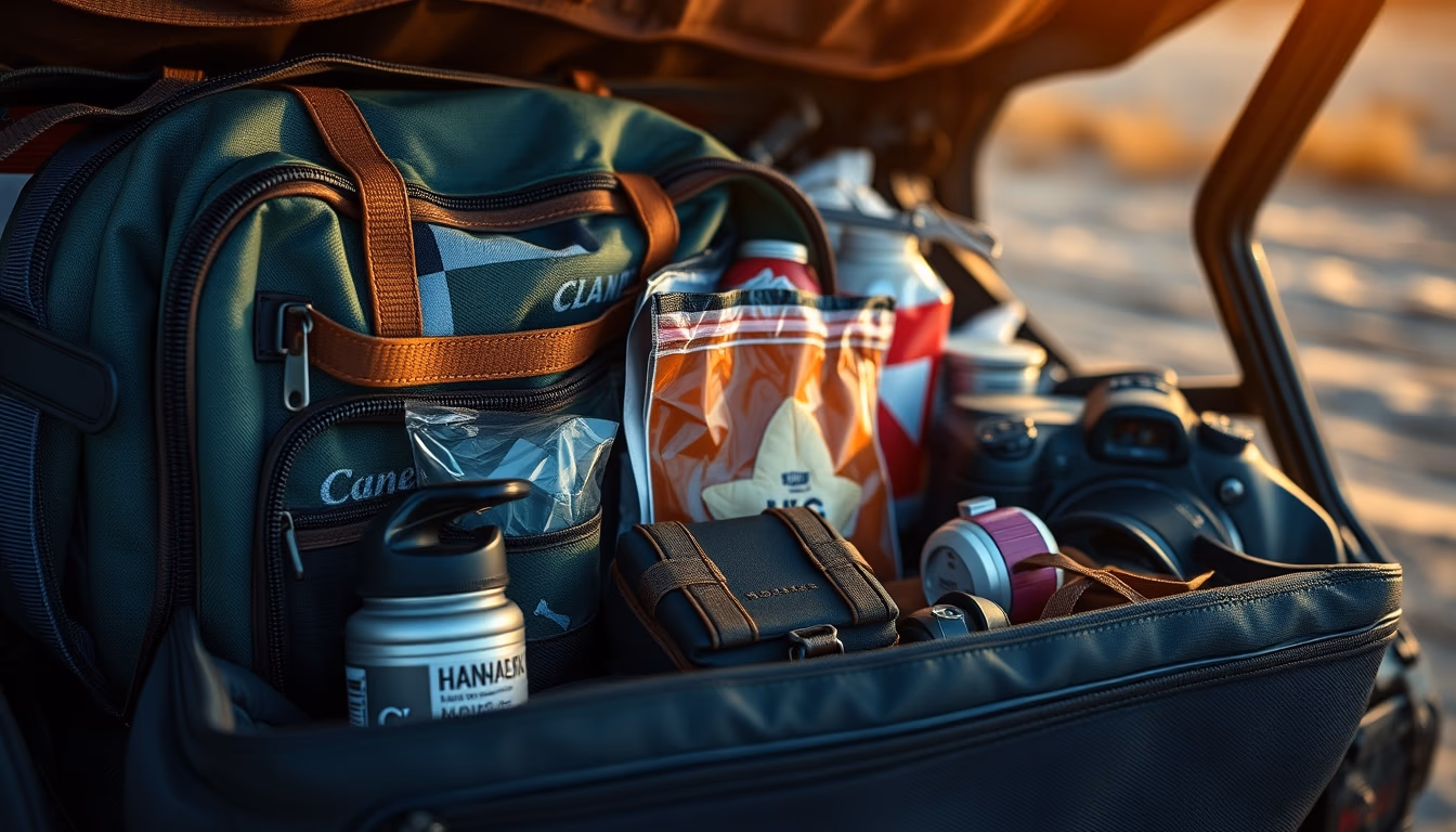 survival kit organized in editorial style