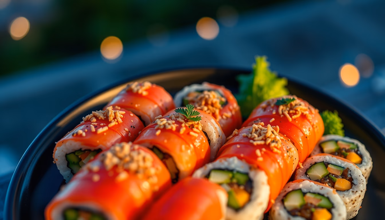 sushi rolls colorful in editorial style