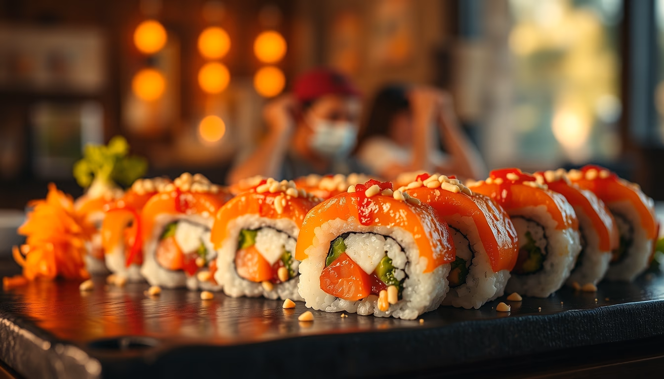 sushi rolls colorful in editorial style