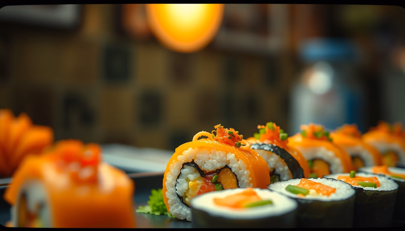 sushi rolls colorful in editorial style