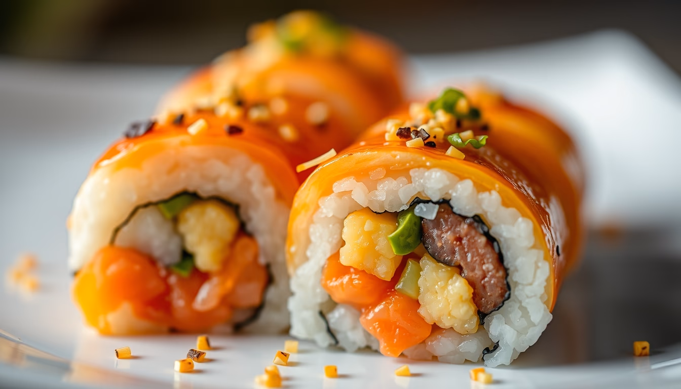 sushi rolls colorful in editorial style