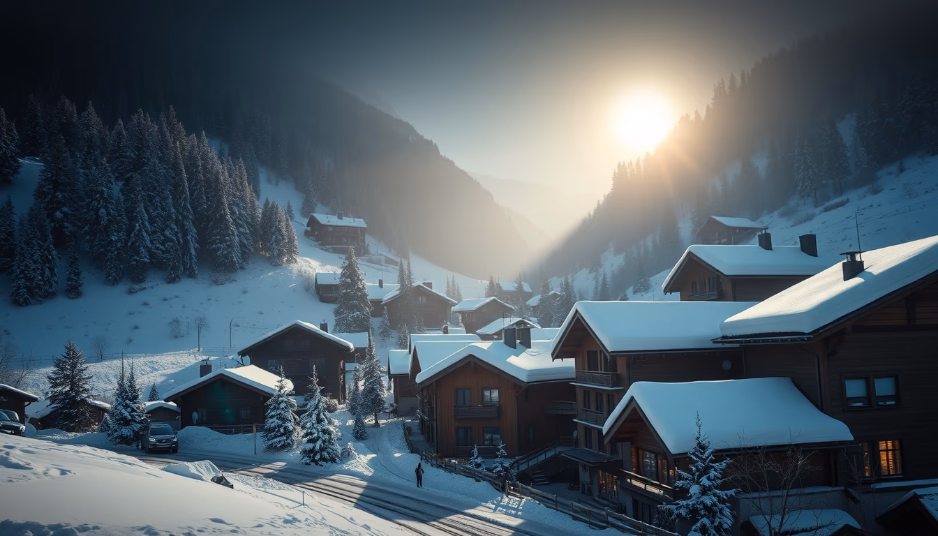Switzerland alpine village winter em estilo editorial