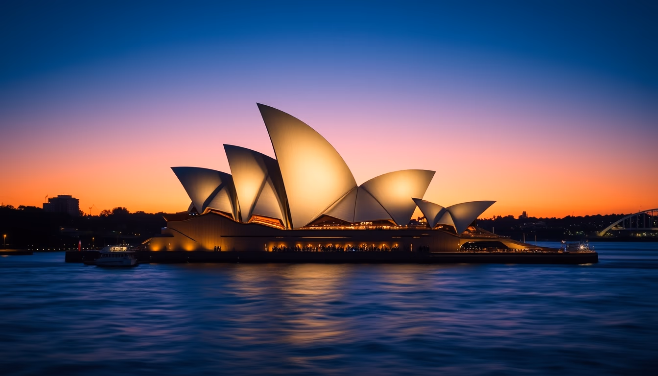 sydney opera house dawn in editorial style