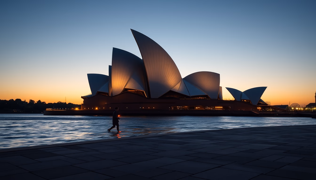 sydney opera house dawn in editorial style