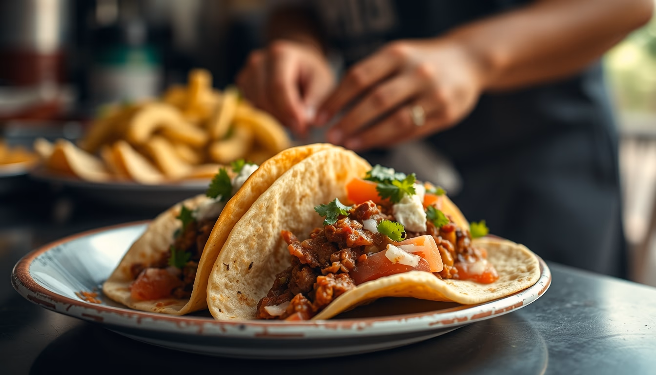 tacos al pastor mexican in editorial style
