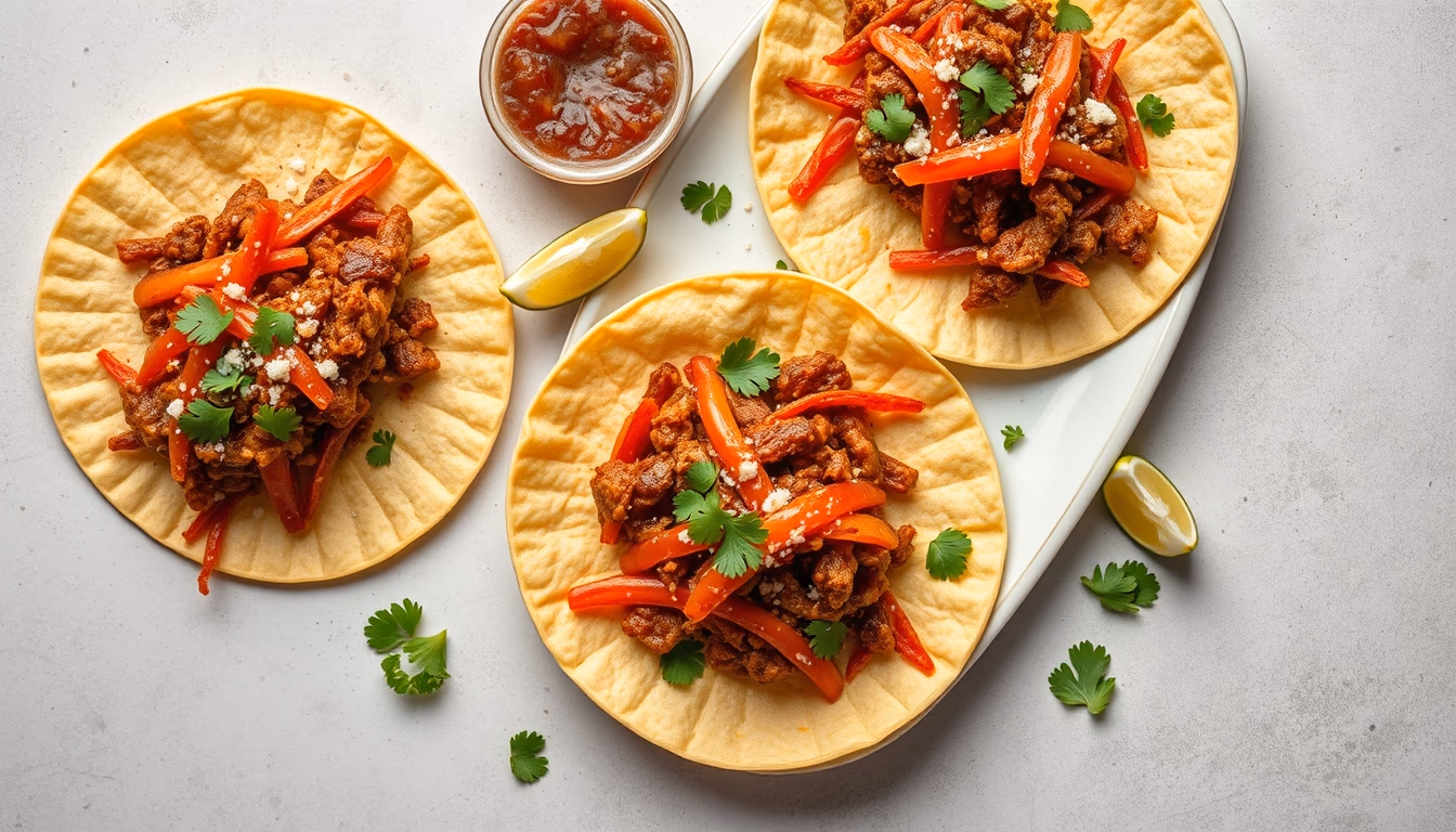 tacos al pastor mexican in editorial style