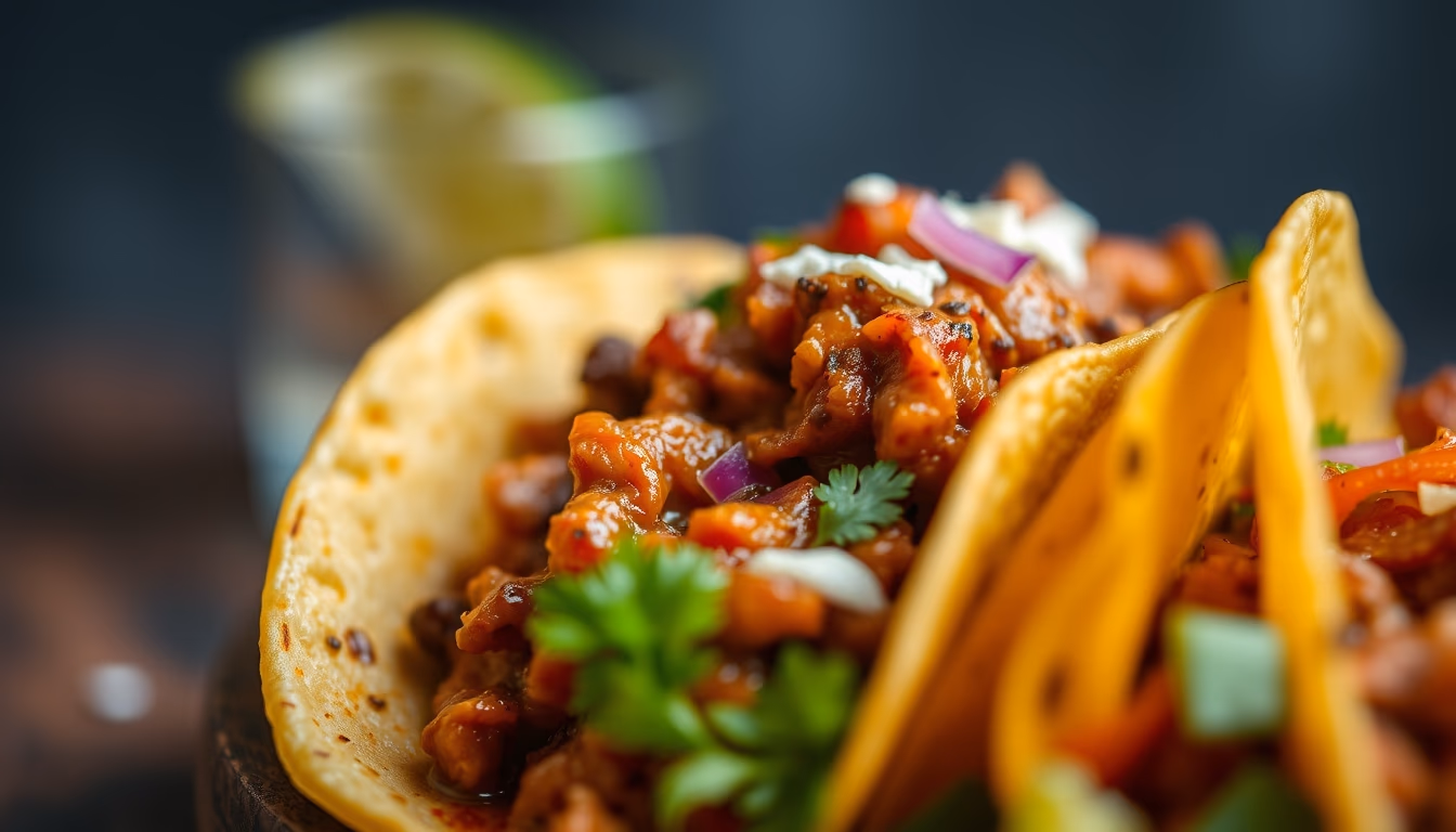 tacos al pastor mexican in editorial style