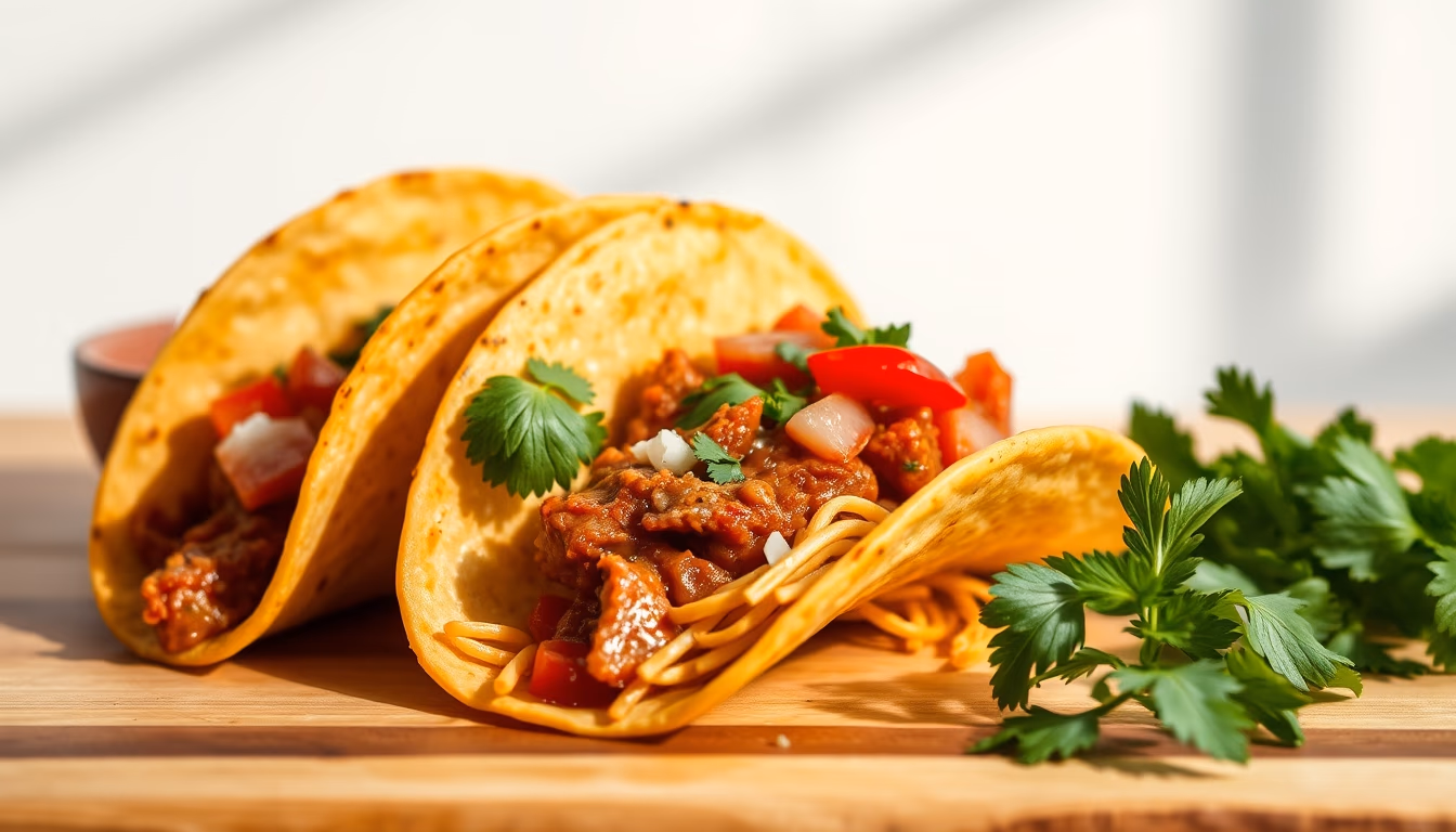 tacos al pastor mexican in editorial style