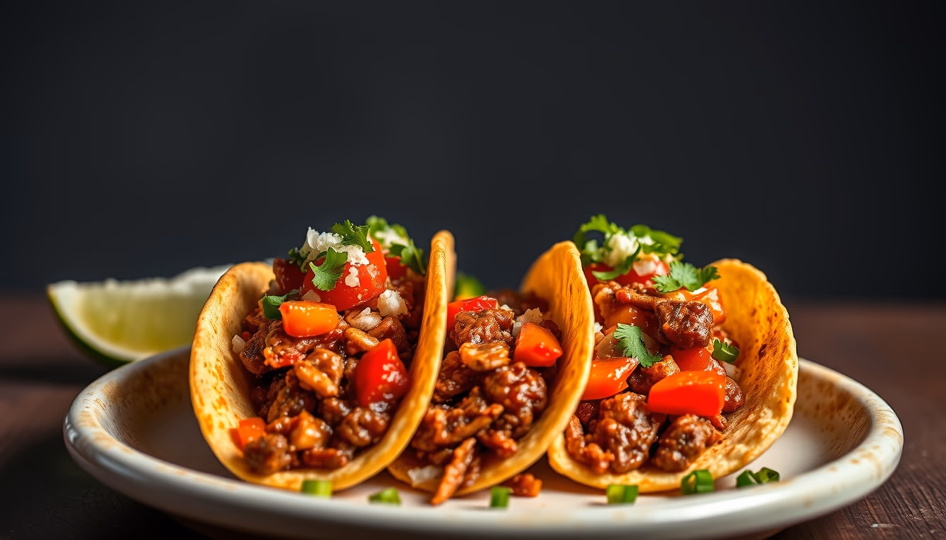 tacos al pastor mexican in editorial style