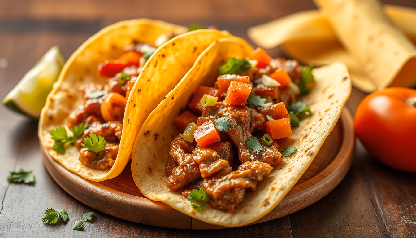 tacos al pastor mexican in editorial style