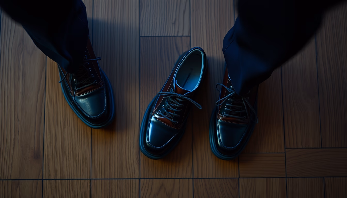 tap shoes wooden floor in editorial style