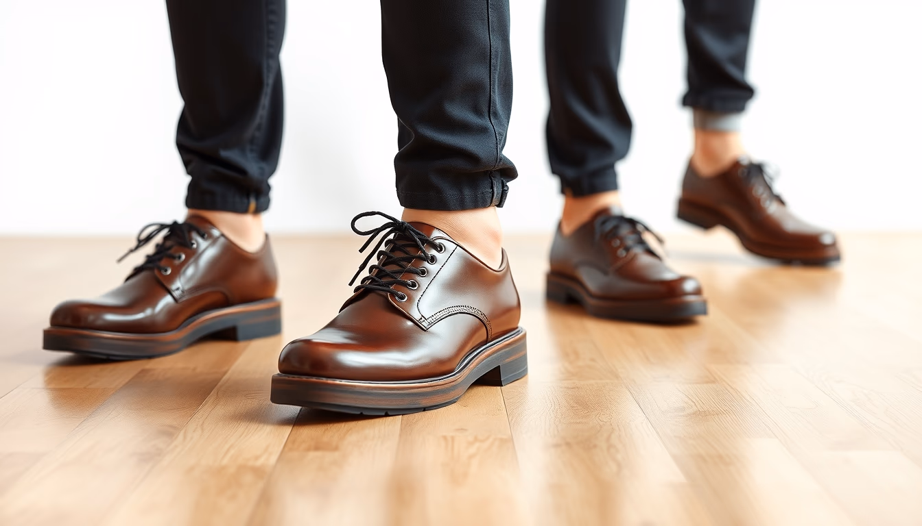 tap shoes wooden floor in editorial style