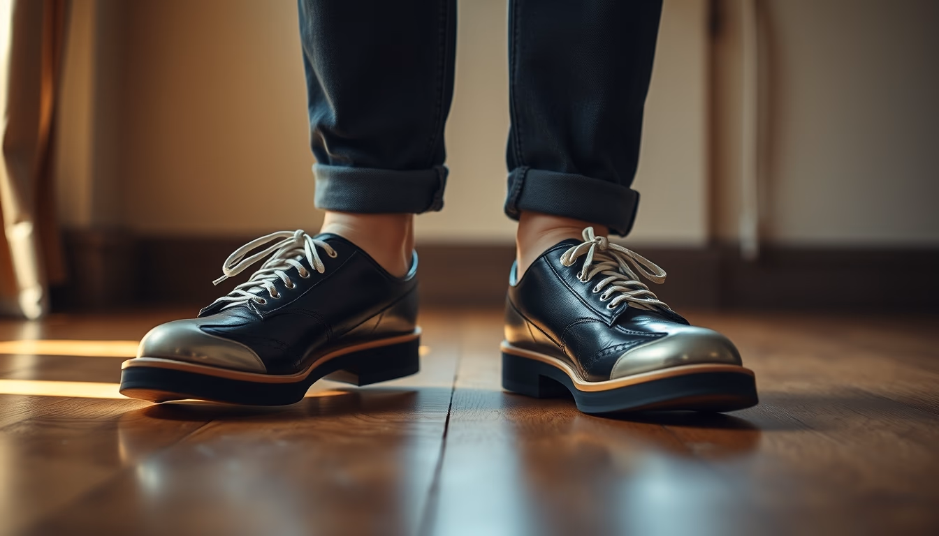 tap shoes wooden floor in editorial style