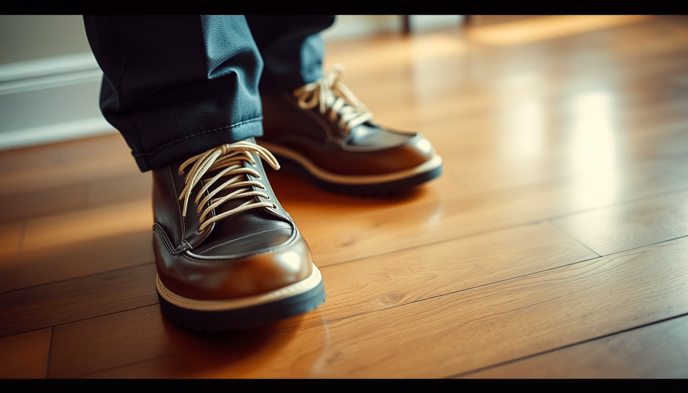 tap shoes wooden floor in editorial style