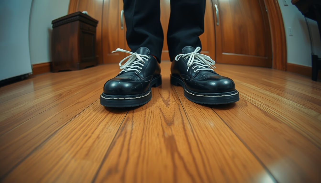 tap shoes wooden floor in editorial style